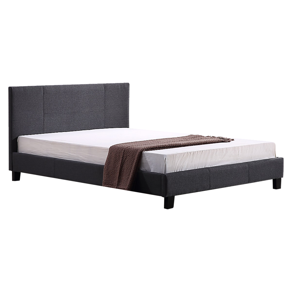Queen Bed Frame Linen Fabric Upholstered Modern Grey Design