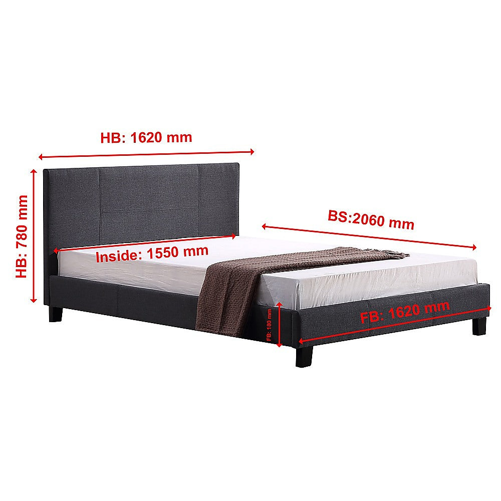 Queen Bed Frame Linen Fabric Upholstered Modern Grey Design