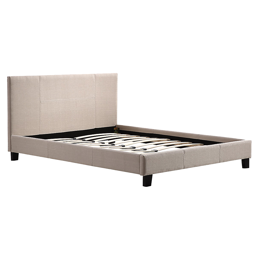 Queen Bed Frame Linen Fabric Upholstered Modern Beige Design
