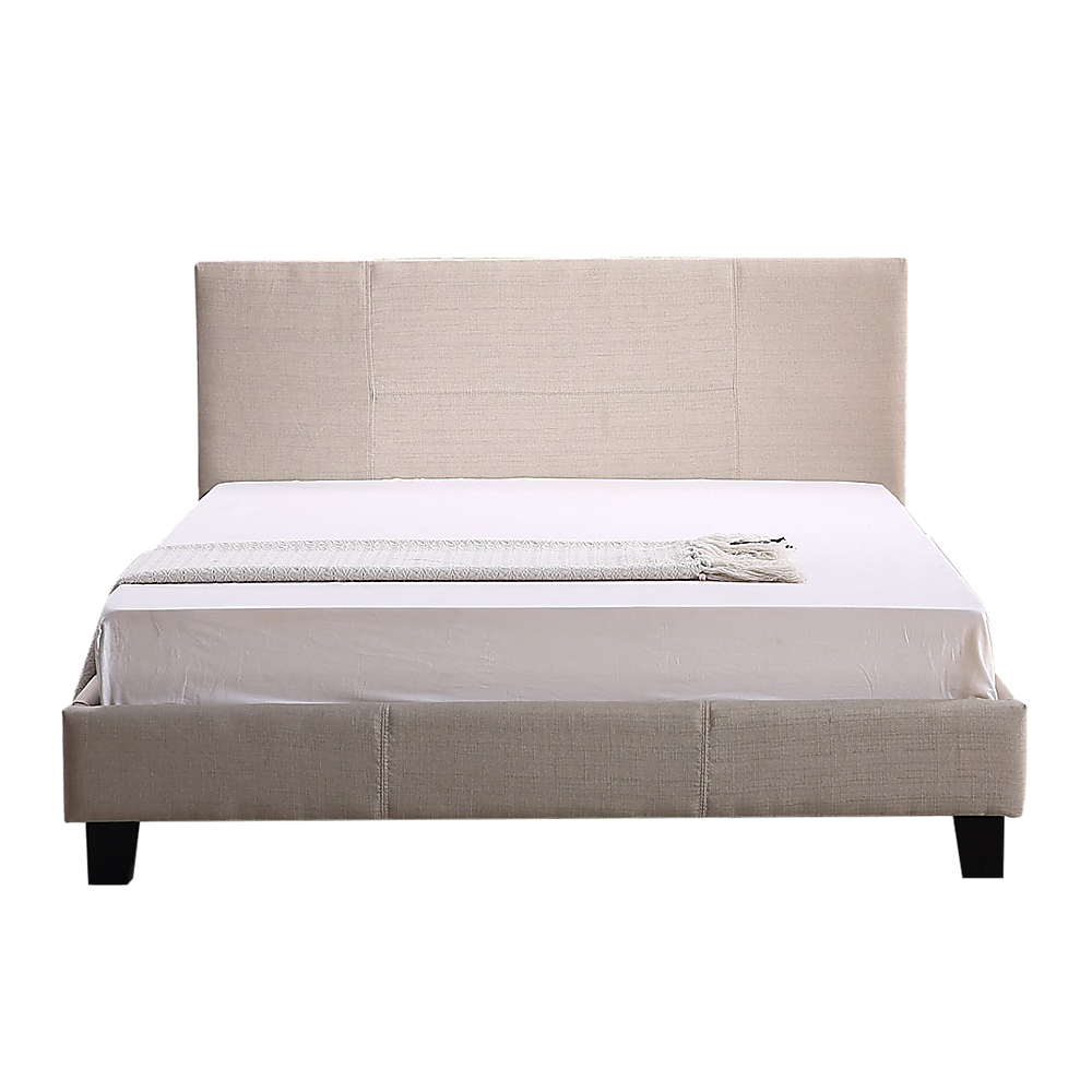 Queen Bed Frame Linen Fabric Upholstered Modern Beige Design