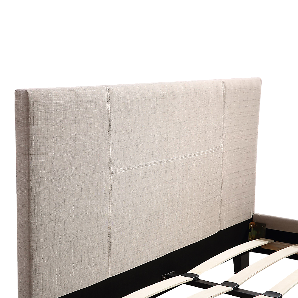 Queen Bed Frame Linen Fabric Upholstered Modern Beige Design
