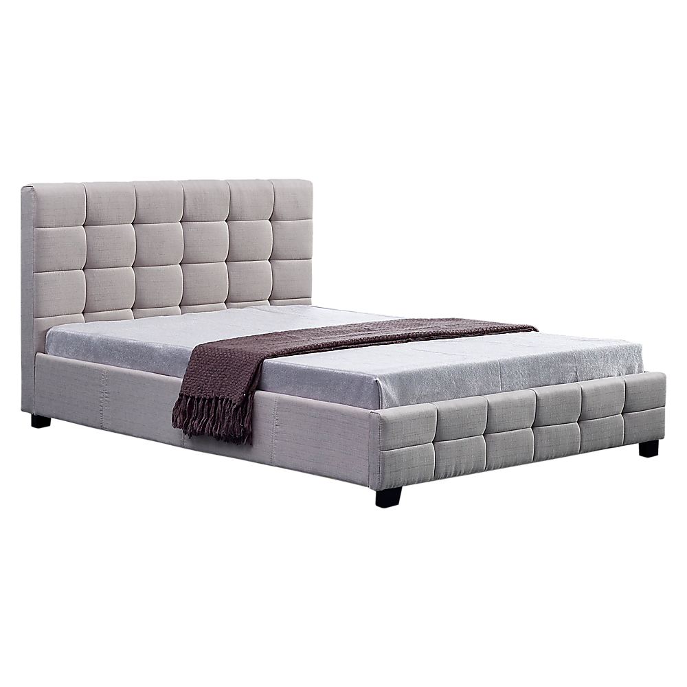 Double Bed Frame Linen Fabric Upholstered Modern Beige Bedroom Design