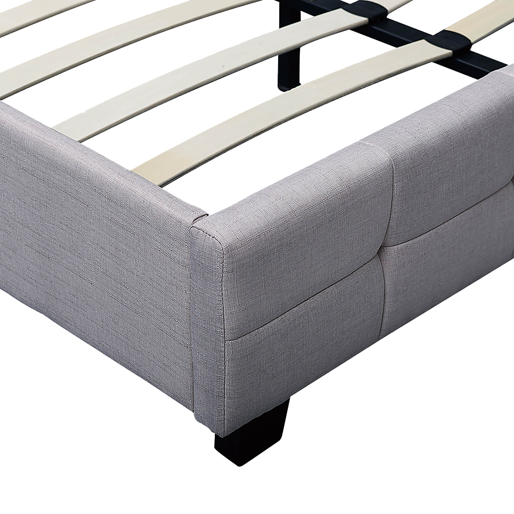 Double Bed Frame Linen Fabric Upholstered Modern Beige Bedroom Design