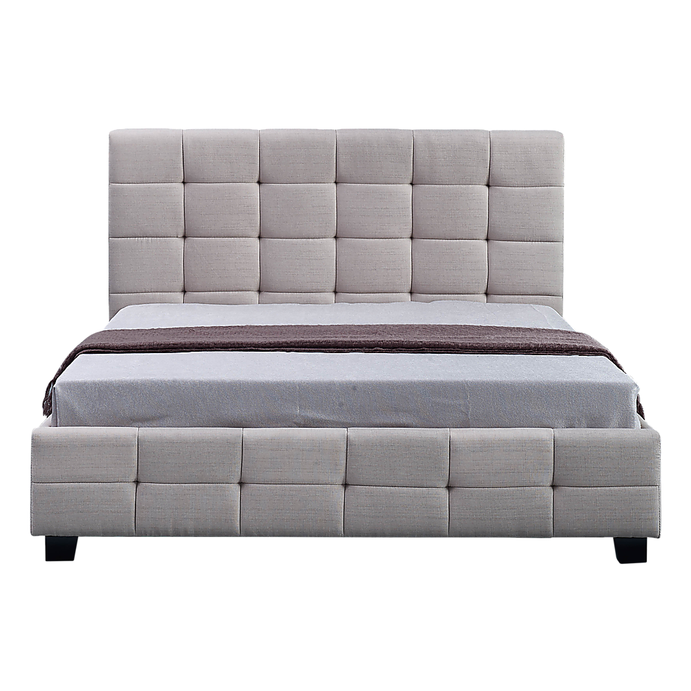 Double Bed Frame Linen Fabric Upholstered Modern Beige Bedroom Design