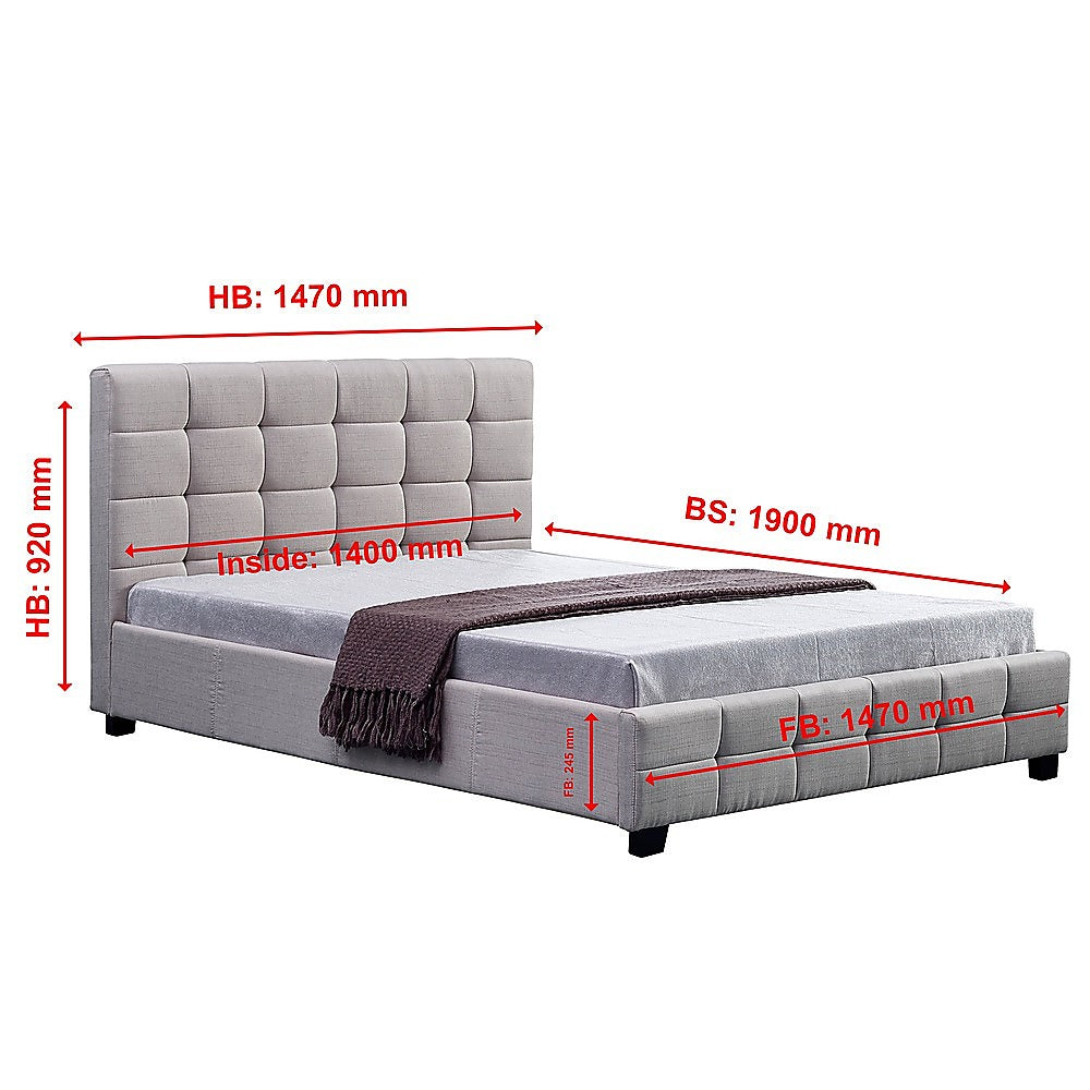Double Bed Frame Linen Fabric Upholstered Modern Beige Bedroom Design