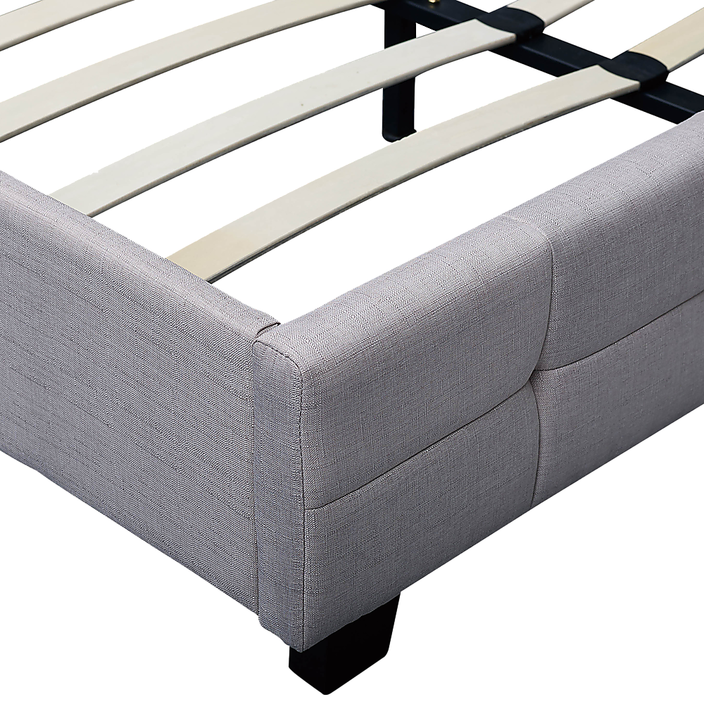 Queen Bed Frame Linen Fabric Upholstered Modern Beige Bedroom