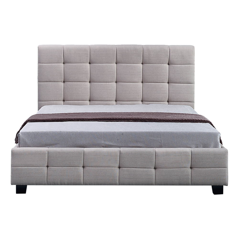 Queen Bed Frame Linen Fabric Upholstered Modern Beige Bedroom