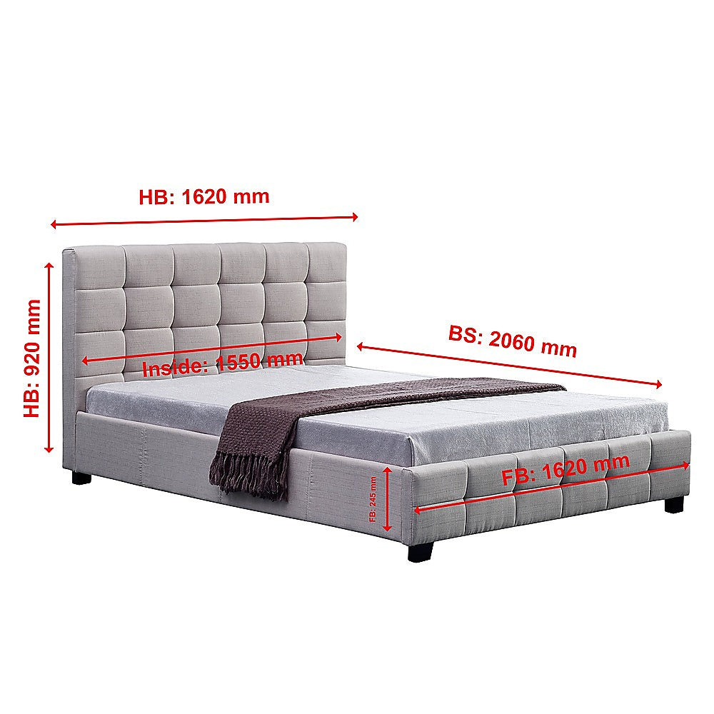 Queen Bed Frame Linen Fabric Upholstered Modern Beige Bedroom