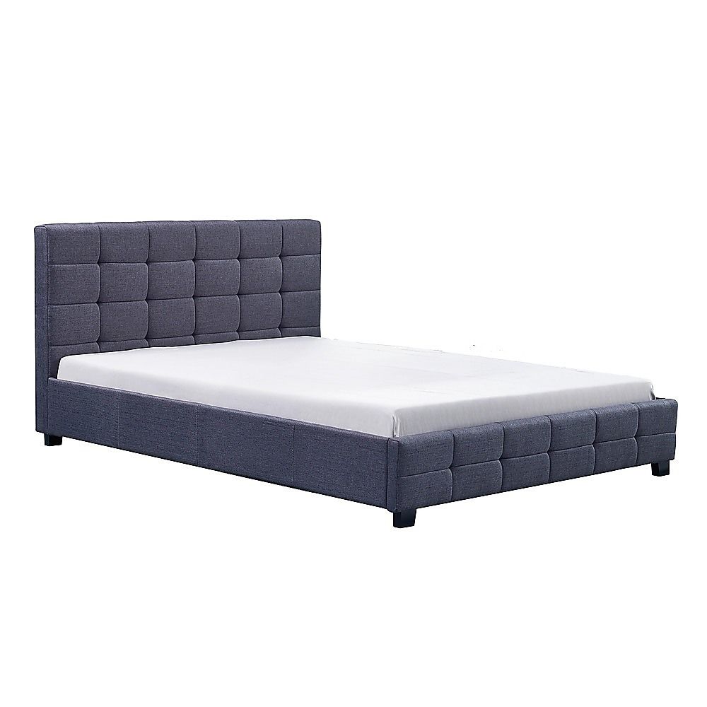 Queen Bed Frame Linen Fabric Upholstered Modern Grey Bedroom