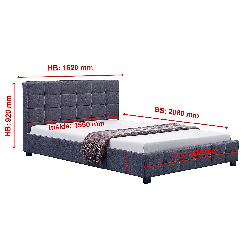 Queen Bed Frame Linen Fabric Upholstered Modern Grey Bedroom