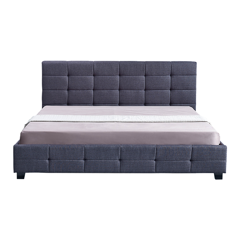 King Bed Frame Linen Fabric Upholstered Modern Grey Bedroom Design
