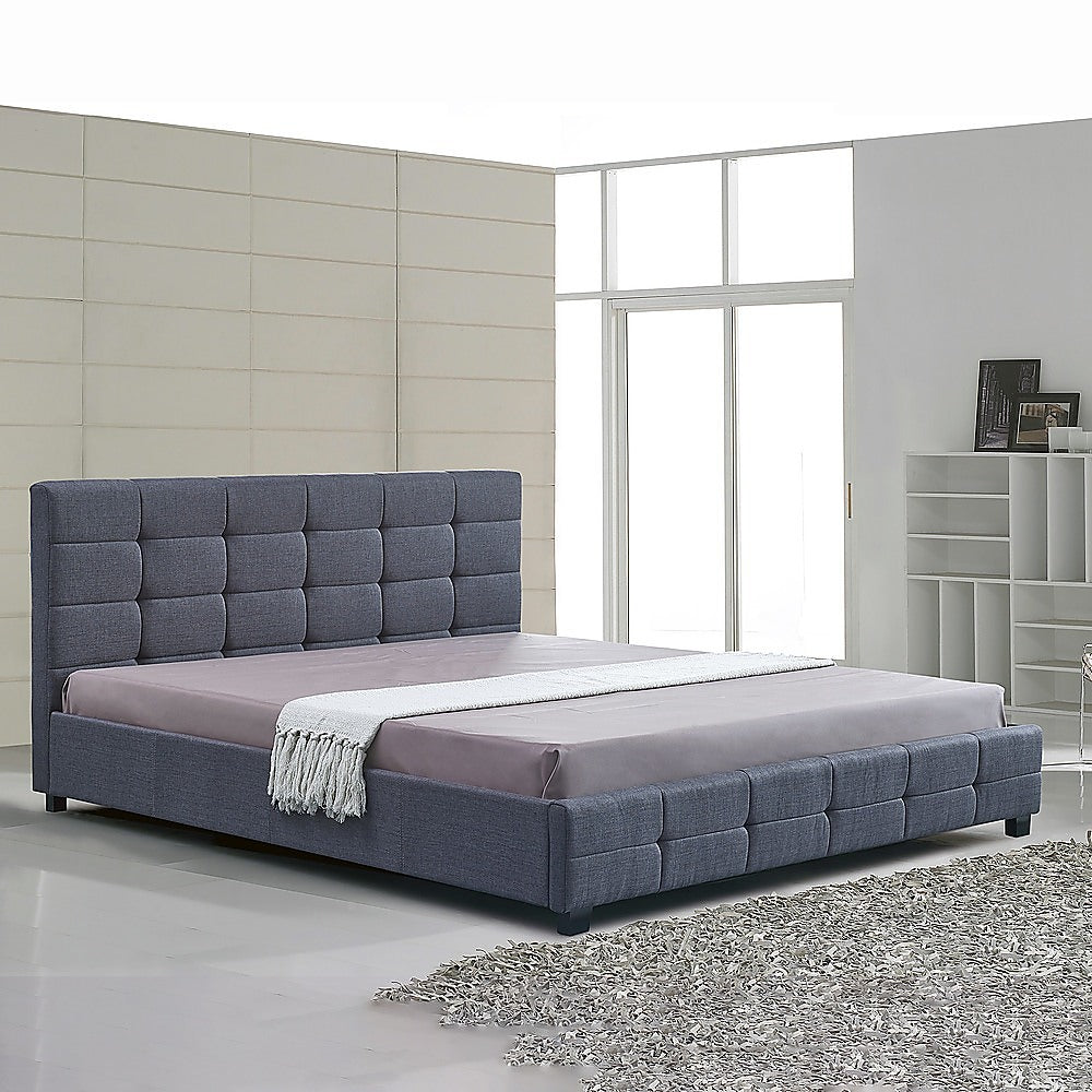 King Bed Frame Linen Fabric Upholstered Modern Grey Bedroom Design
