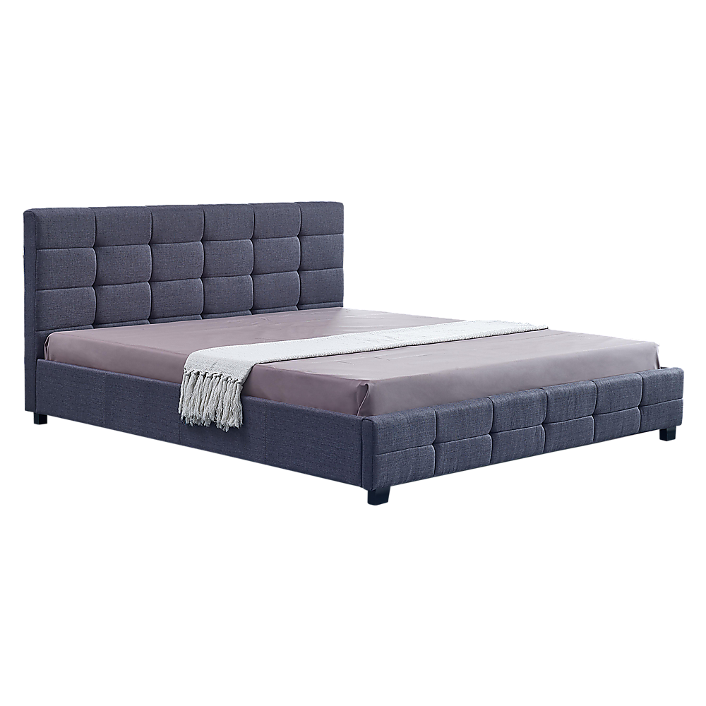 King Bed Frame Linen Fabric Upholstered Modern Grey Bedroom Design