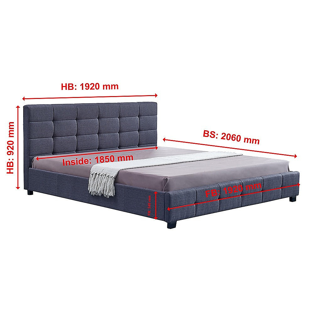 King Bed Frame Linen Fabric Upholstered Modern Grey Bedroom Design