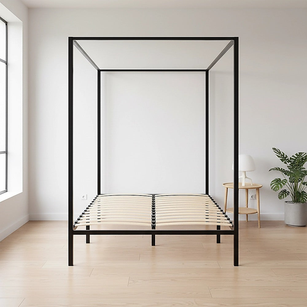Double Bed Frame Four Poster Timber Canopy Bedroom Furniture