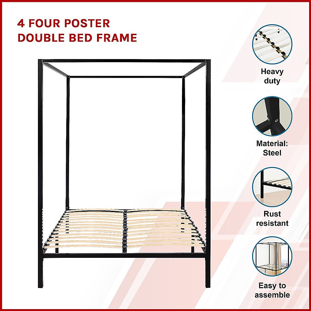 Double Bed Frame Four Poster Timber Canopy Bedroom Furniture
