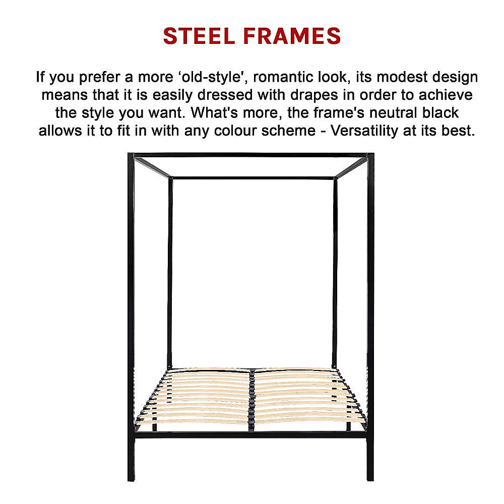 Double Bed Frame Four Poster Timber Canopy Bedroom Furniture