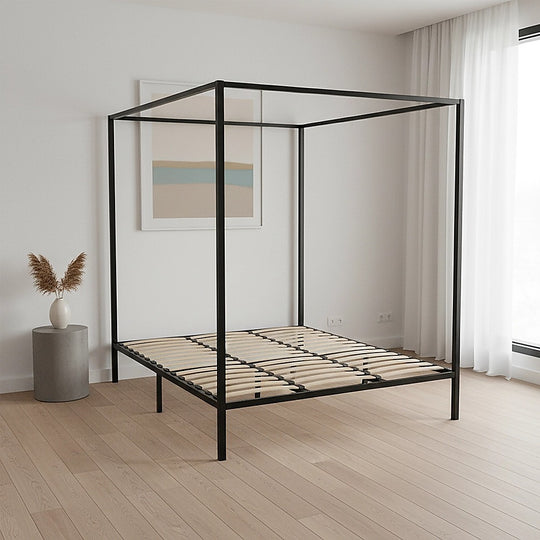 Black colour - King Bed Frame Four Poster Steel Black King Size with Sturdy Slats