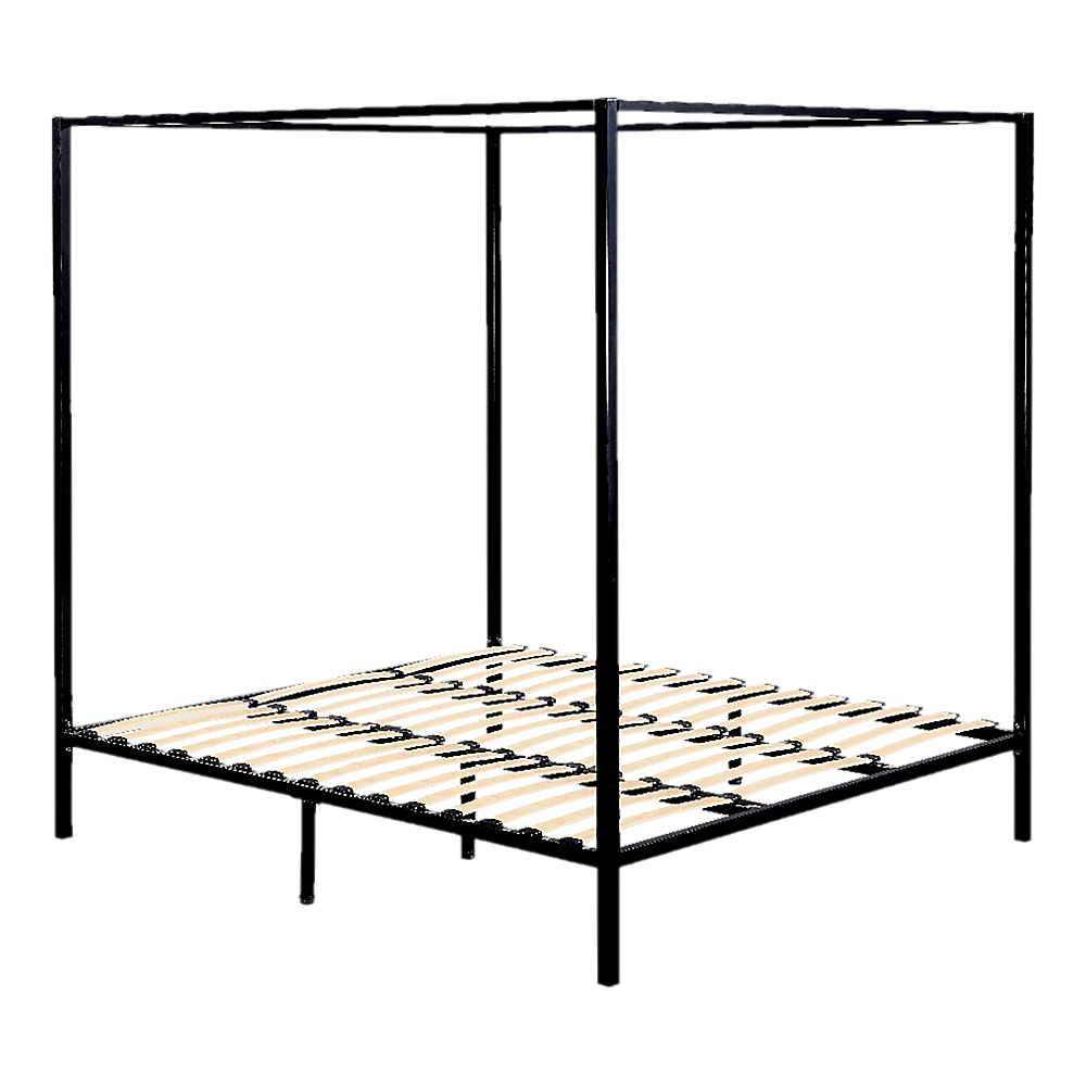 King Bed Frame Four Poster Steel Black King Size with Sturdy Slats
