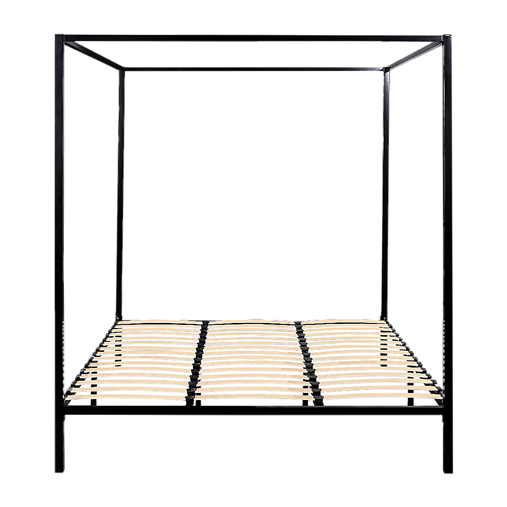 King Bed Frame Four Poster Steel Black King Size with Sturdy Slats