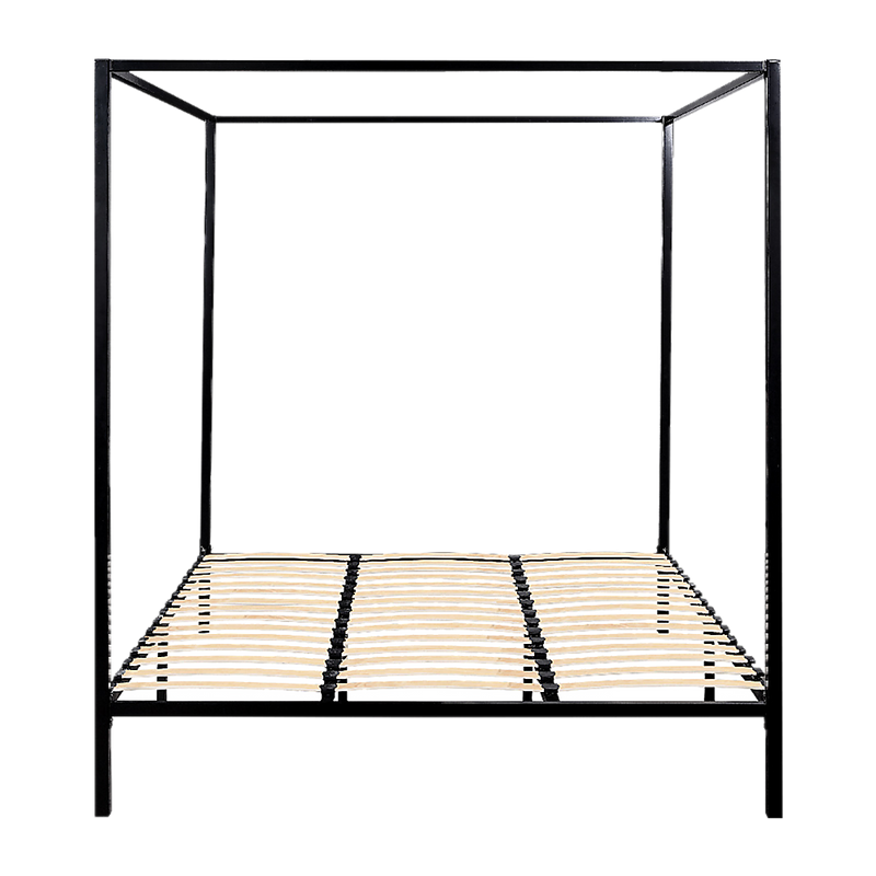 King Bed Frame Four Poster Steel Black King Size with Sturdy Slats - Beds & Bed Frames