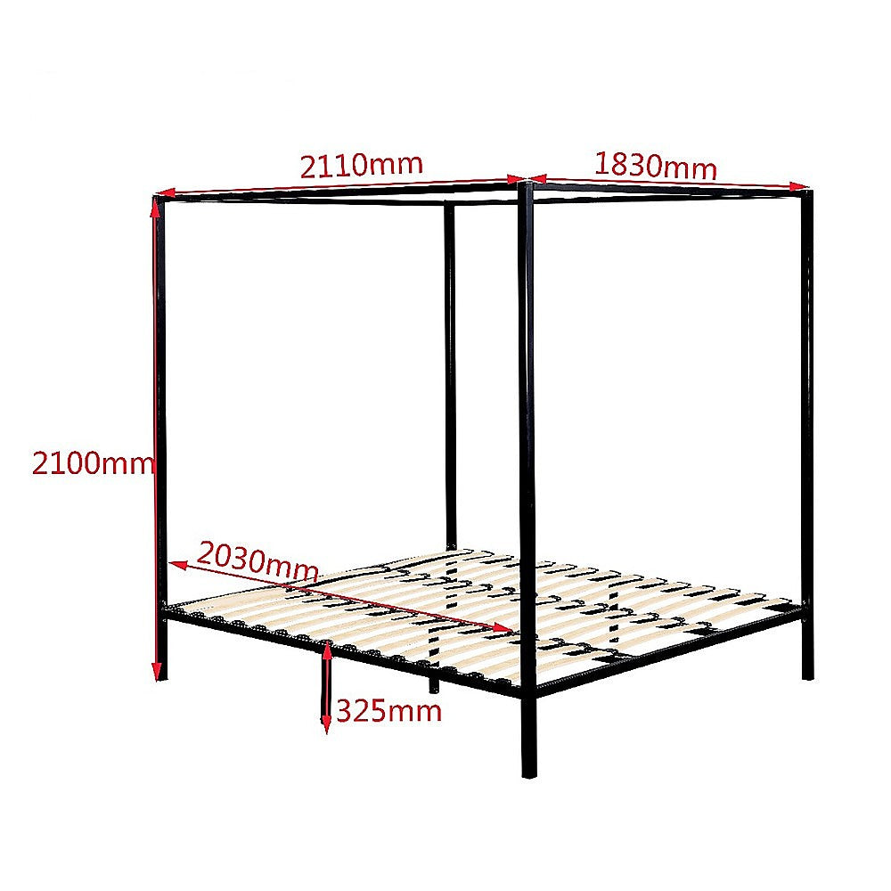 King Bed Frame Four Poster Steel Black King Size with Sturdy Slats