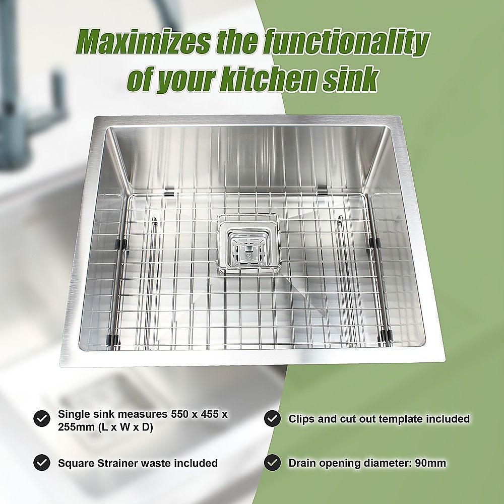 550X455Mm Stainless Steel Kitchen Sink With Square Waste