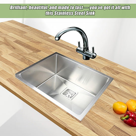 550X455Mm Stainless Steel Kitchen Sink With Square Waste - Kitchen Sinks