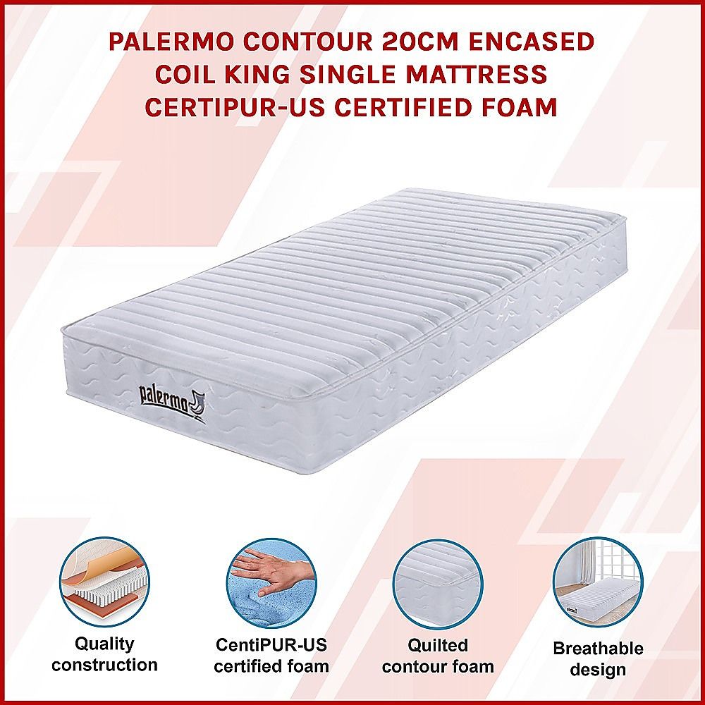 King Single Mattress Encased Coil Quilted Comfort Support 20cm