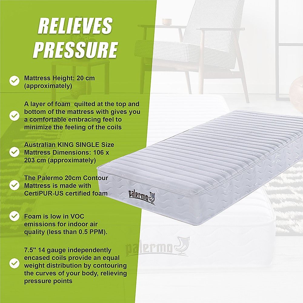 King Single Mattress Encased Coil Quilted Comfort Support 20cm
