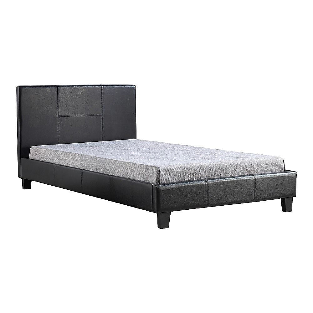 King Single Bed Frame PU Leather Black with Sturdy Metal Frame and Headboard