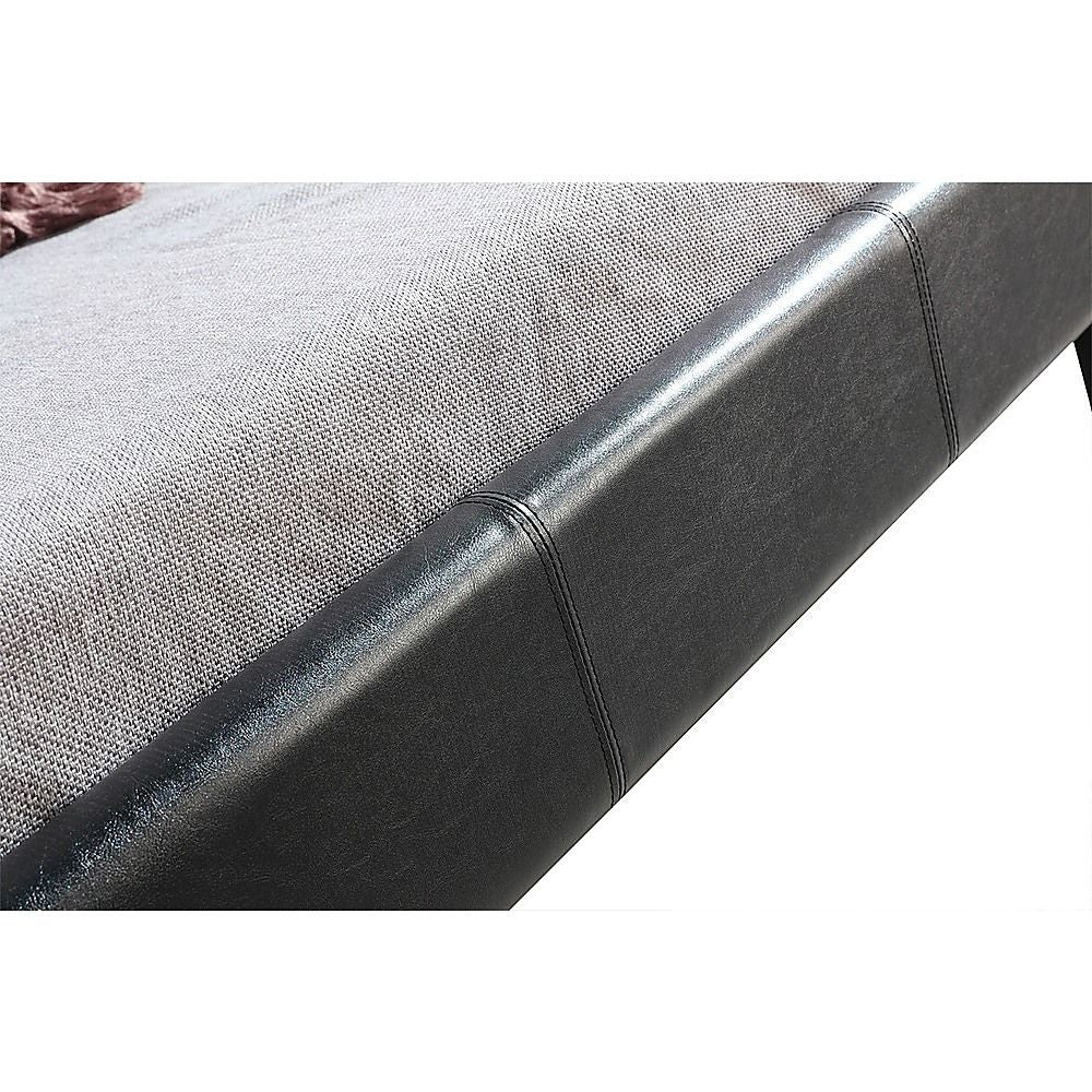 King Single Bed Frame PU Leather Black with Sturdy Metal Frame and Headboard