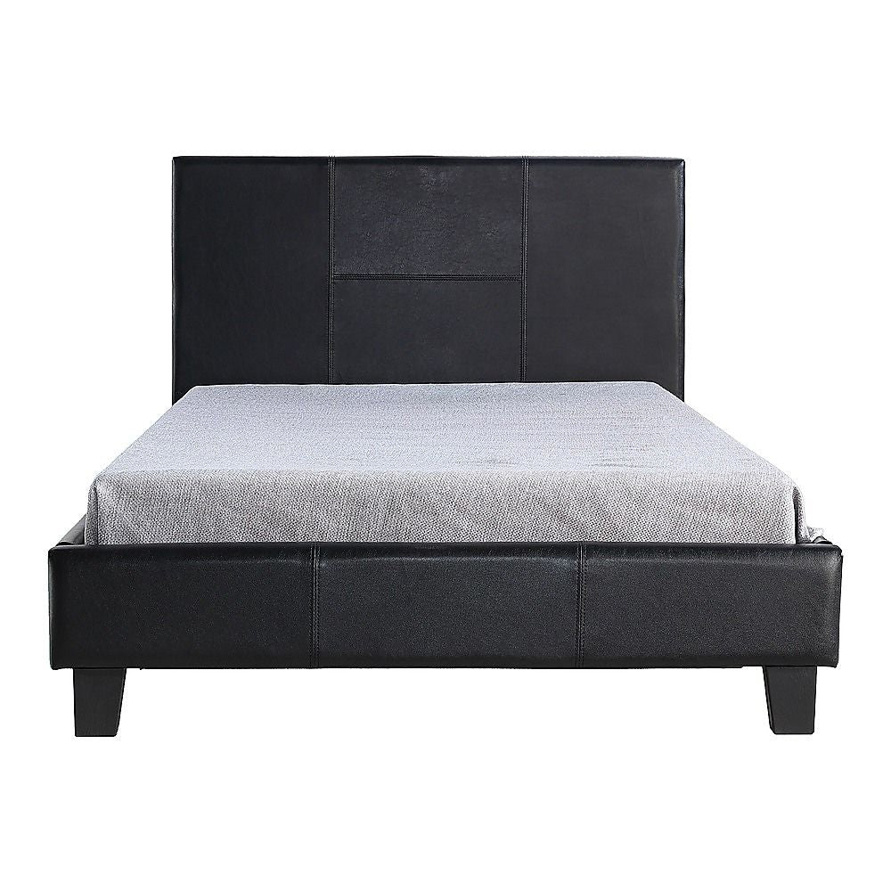 King Single Bed Frame PU Leather Black with Sturdy Metal Frame and Headboard