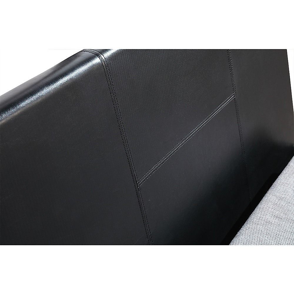 King Single Bed Frame PU Leather Black with Sturdy Metal Frame and Headboard