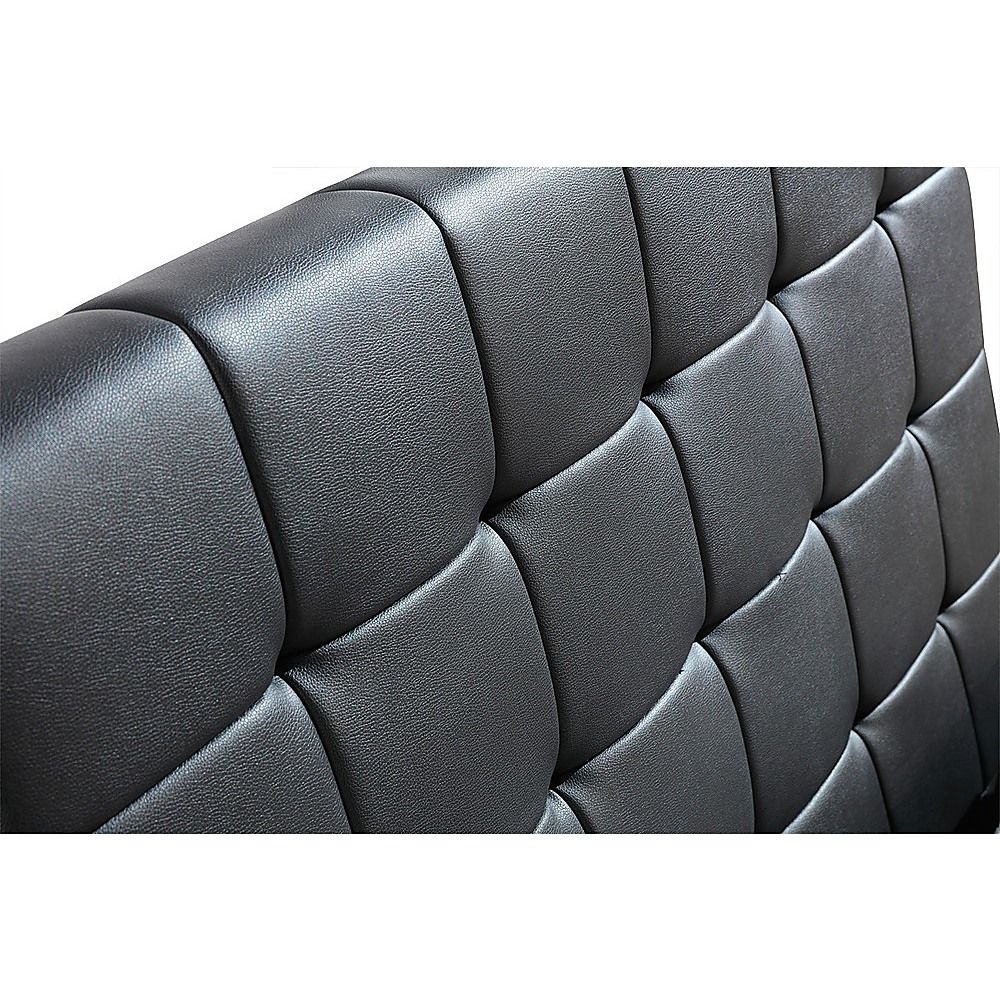 King Single Bed Frame PU Leather Black with Stitched Headboard and Wood Slats