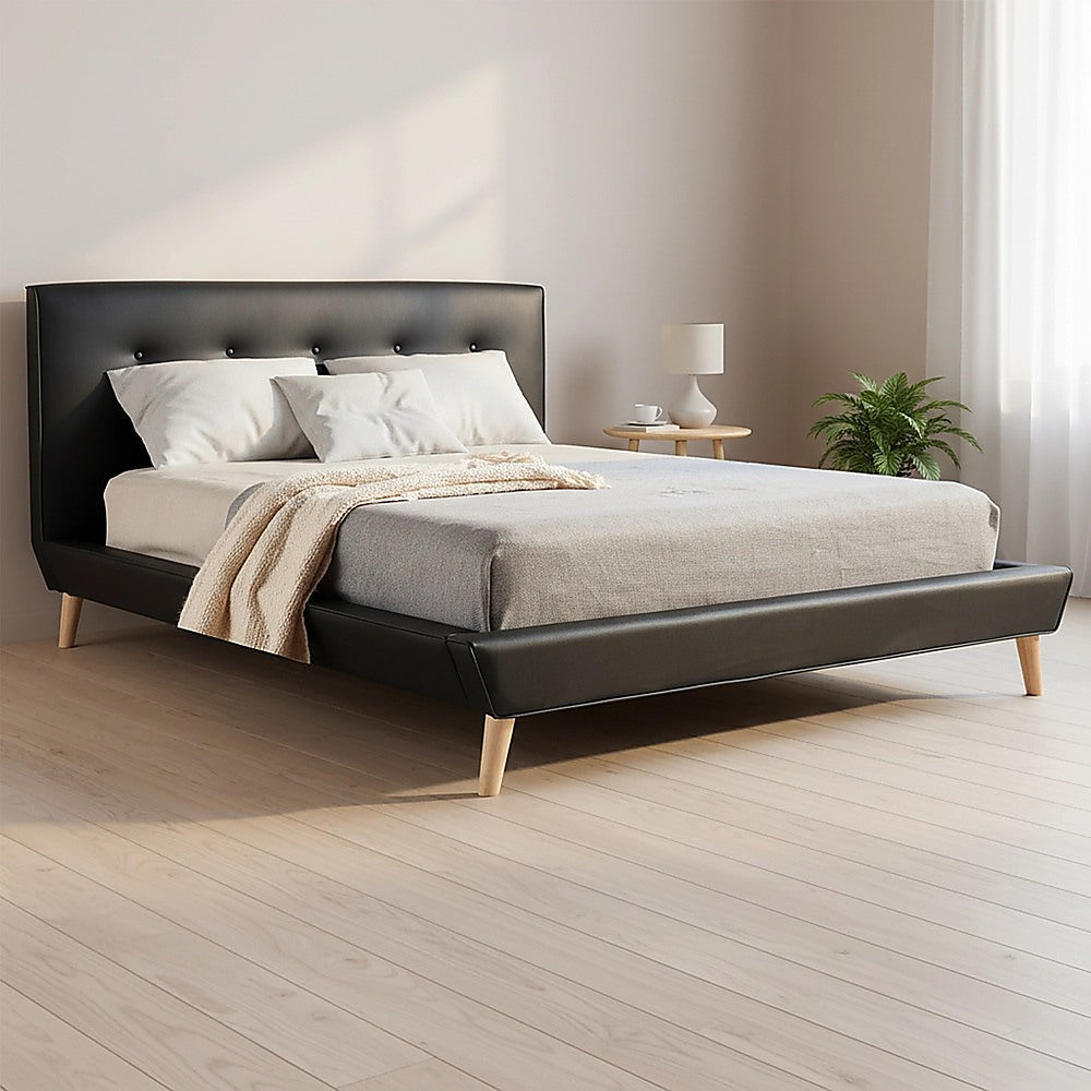 Double Bed Frame PU Leather Upholstered Black