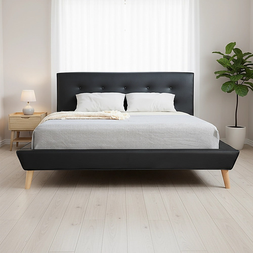 Double Bed Frame PU Leather Upholstered Black