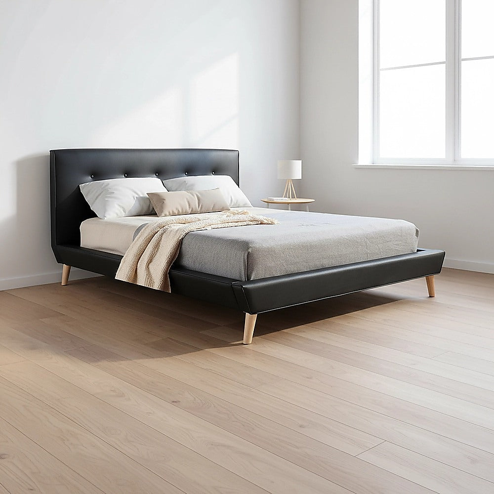 Double Bed Frame PU Leather Upholstered Black