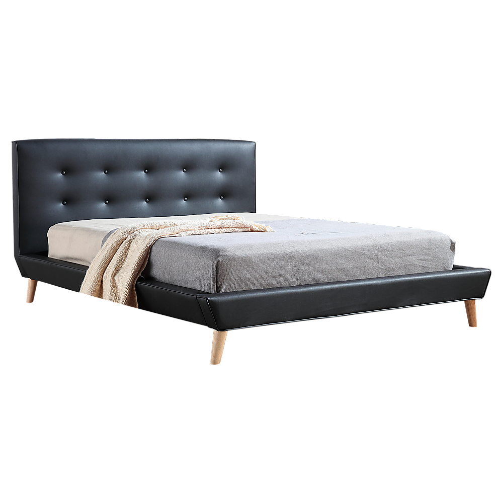 Double Bed Frame PU Leather Upholstered Black