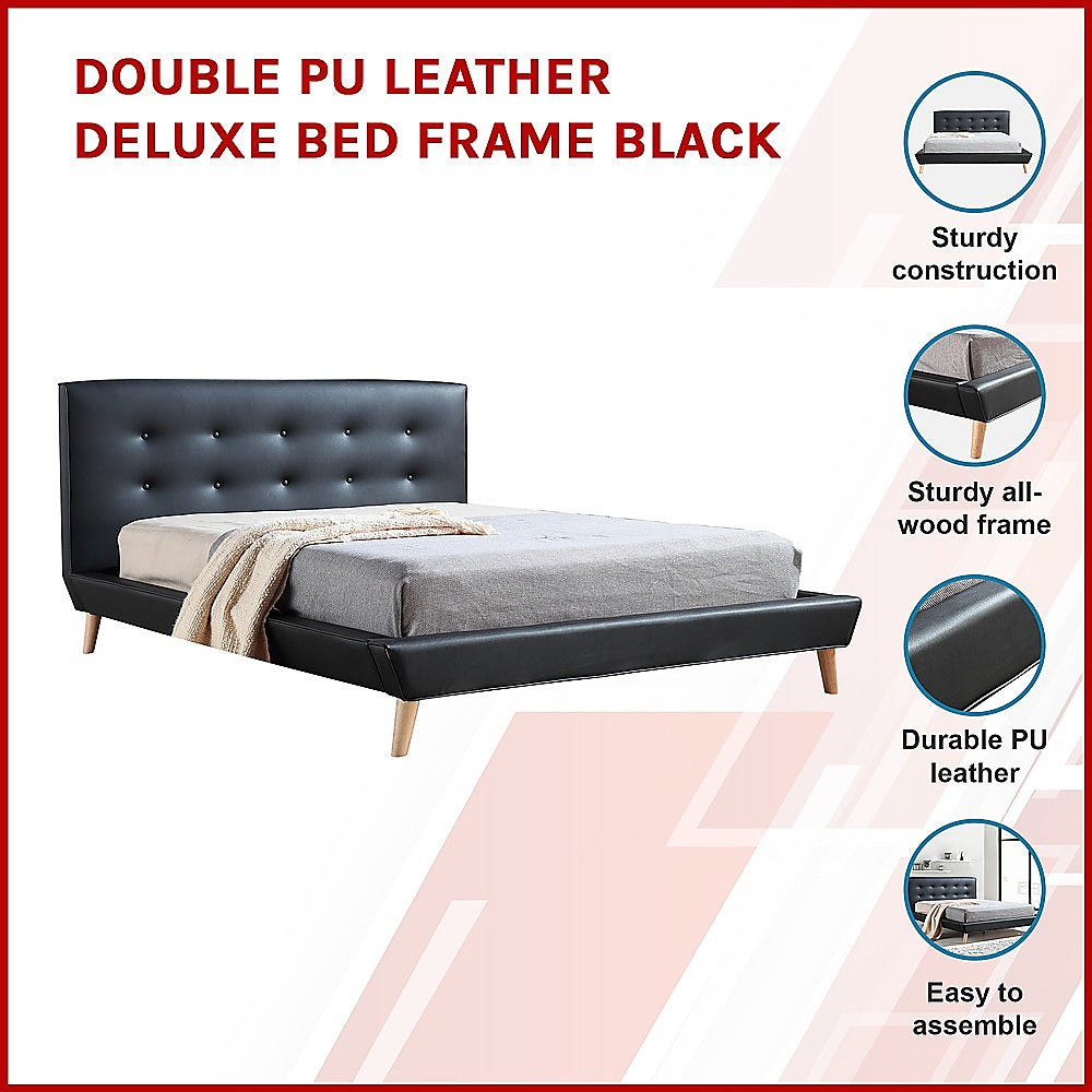 Double Bed Frame PU Leather Upholstered Black