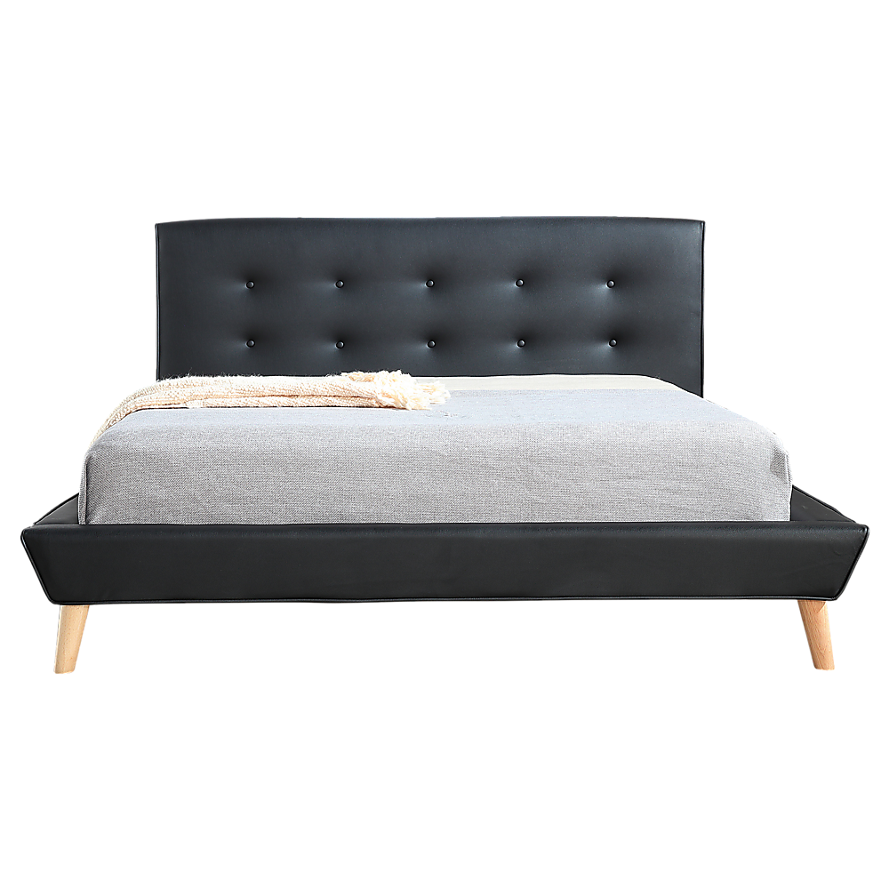 Double Bed Frame PU Leather Upholstered Black