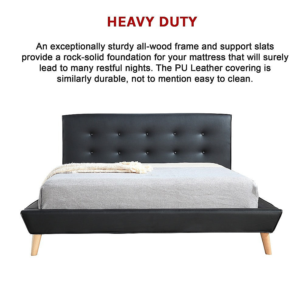 Double Bed Frame PU Leather Upholstered Black