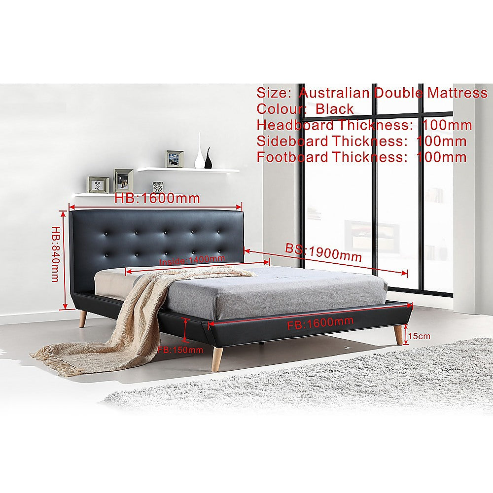Double Bed Frame PU Leather Upholstered Black