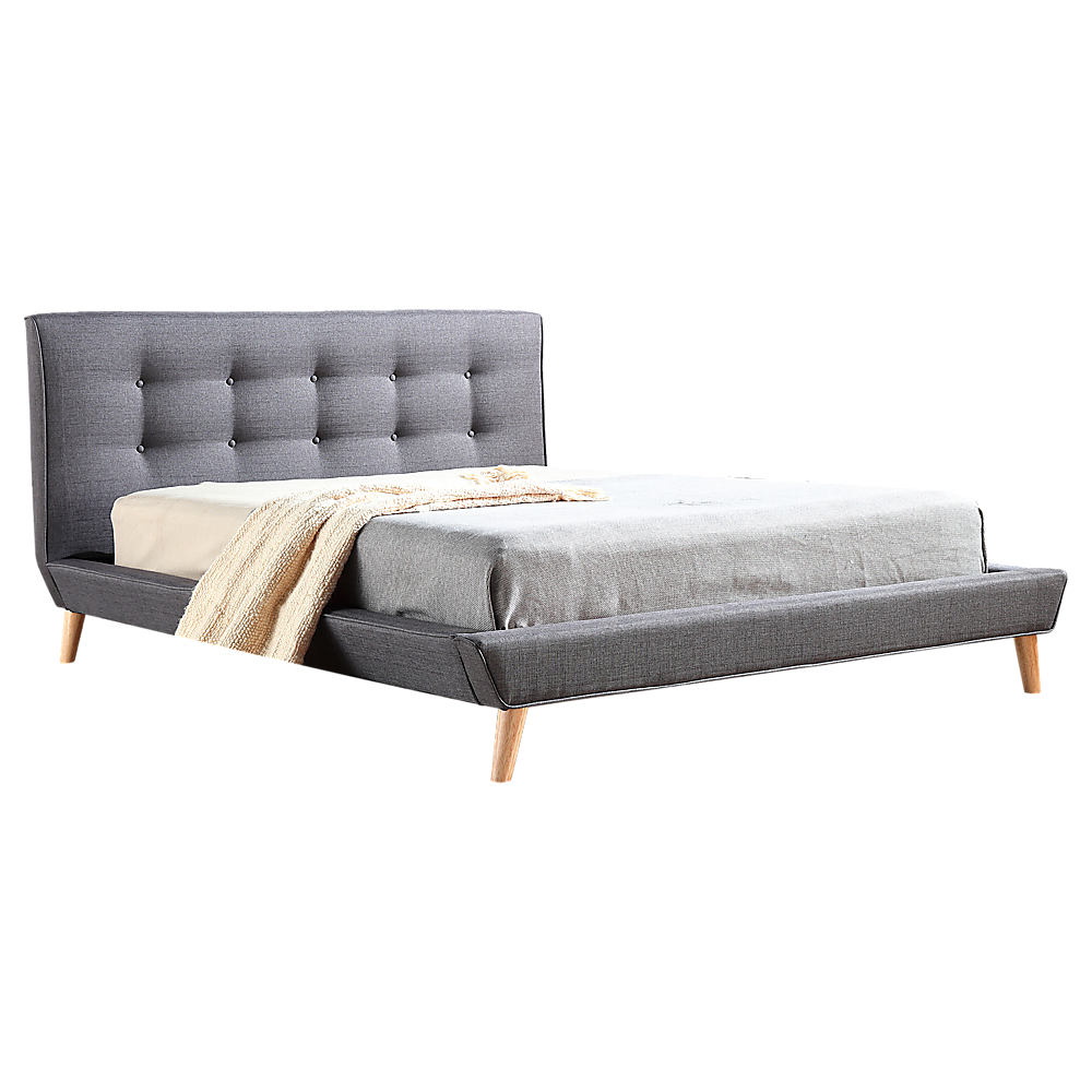 Queen Bed Frame Linen Fabric Upholstered Grey