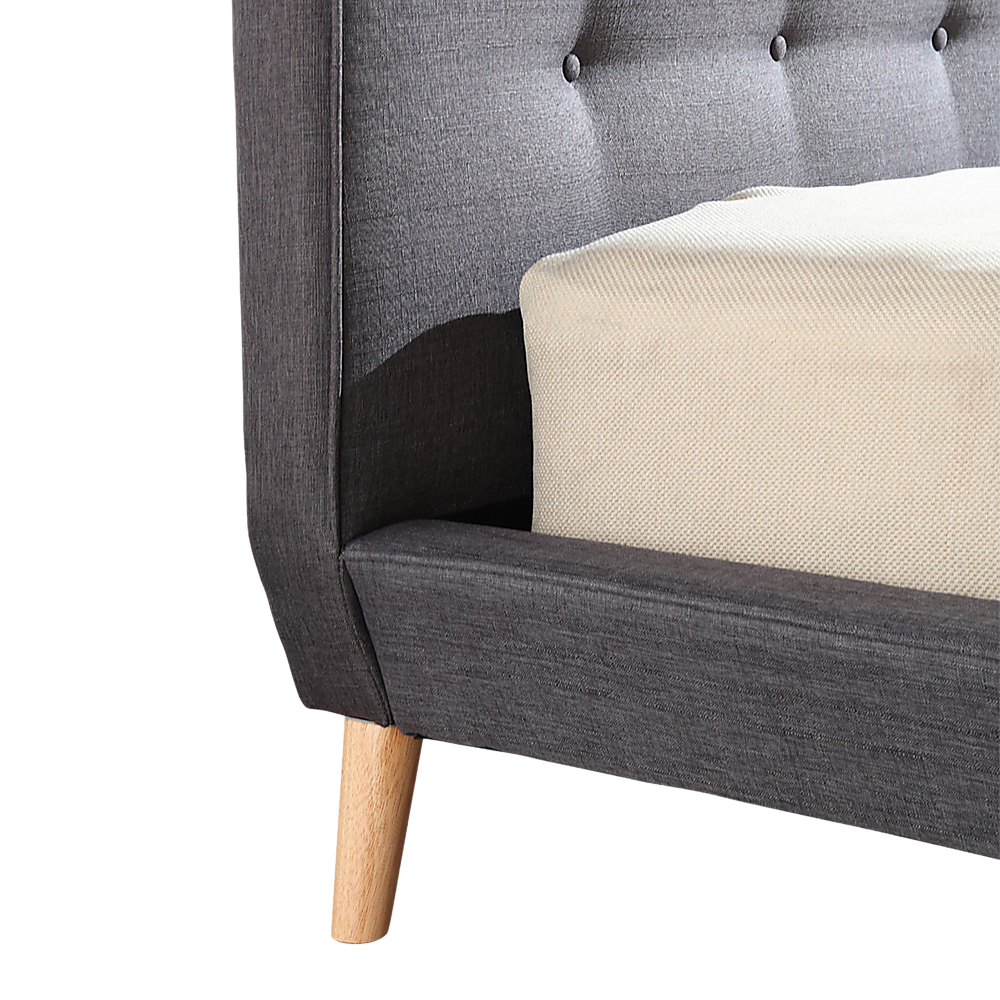 Queen Bed Frame Linen Fabric Upholstered Grey
