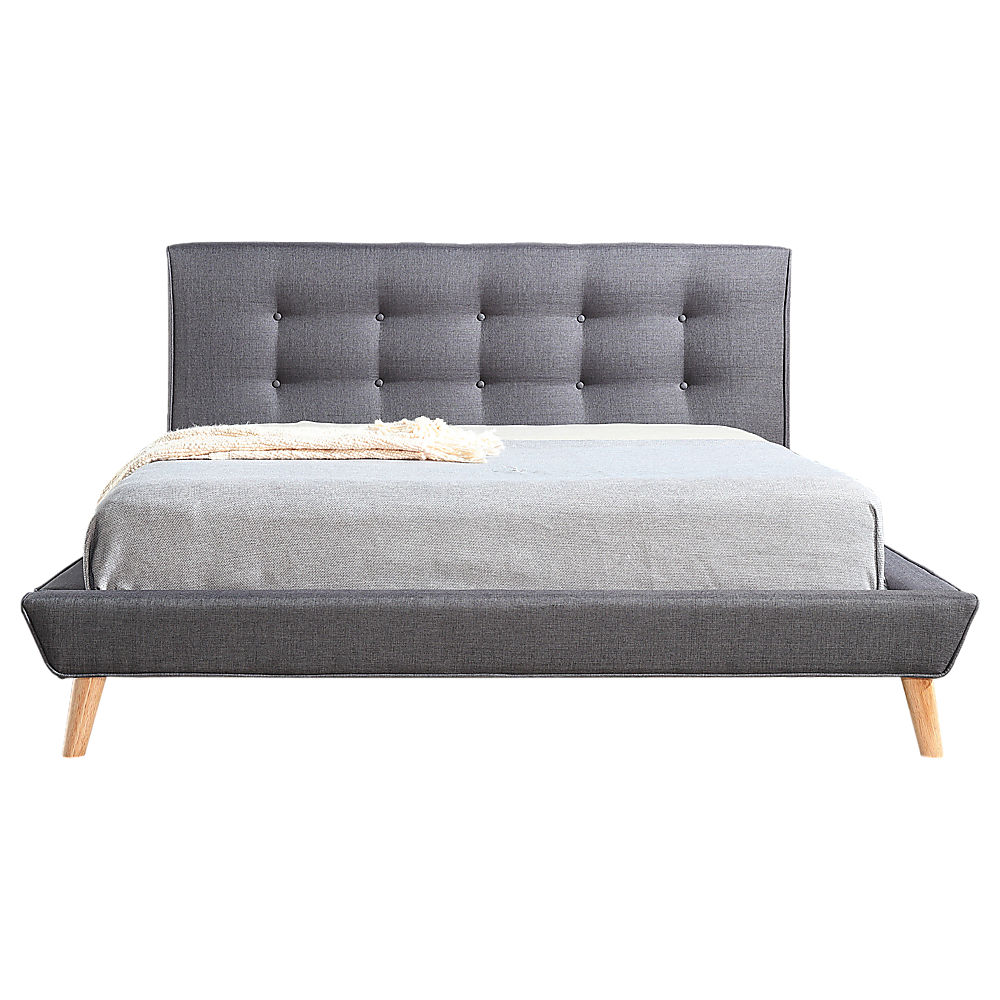 Queen Bed Frame Linen Fabric Upholstered Grey