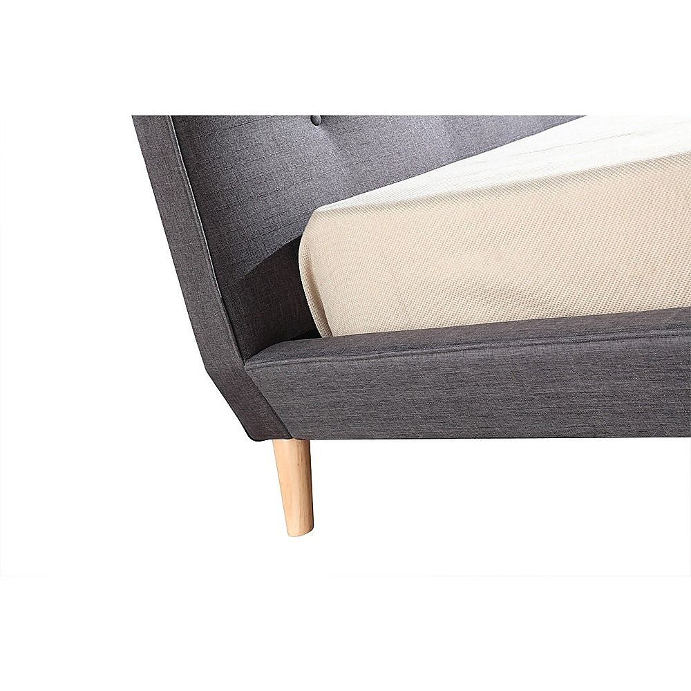 King Bed Frame Linen Fabric Upholstered Grey with Solid Base