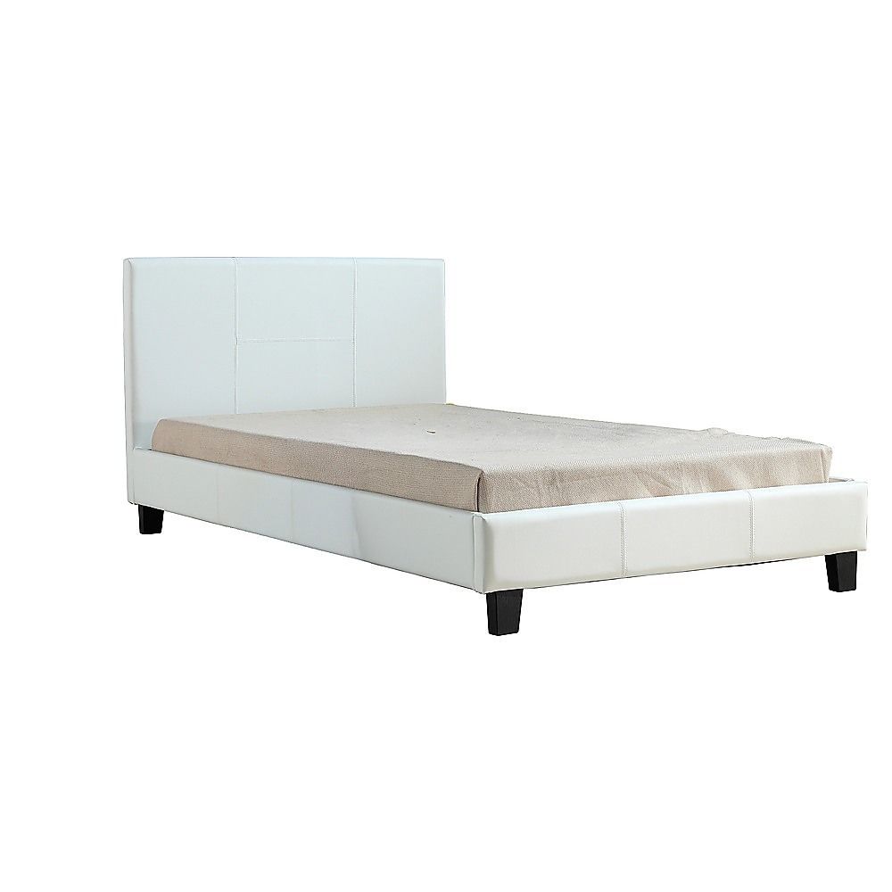 King Single Bed Frame PU Leather Upholstered White with Solid Base