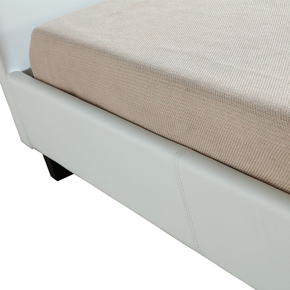 King Single Bed Frame PU Leather Upholstered White with Solid Base