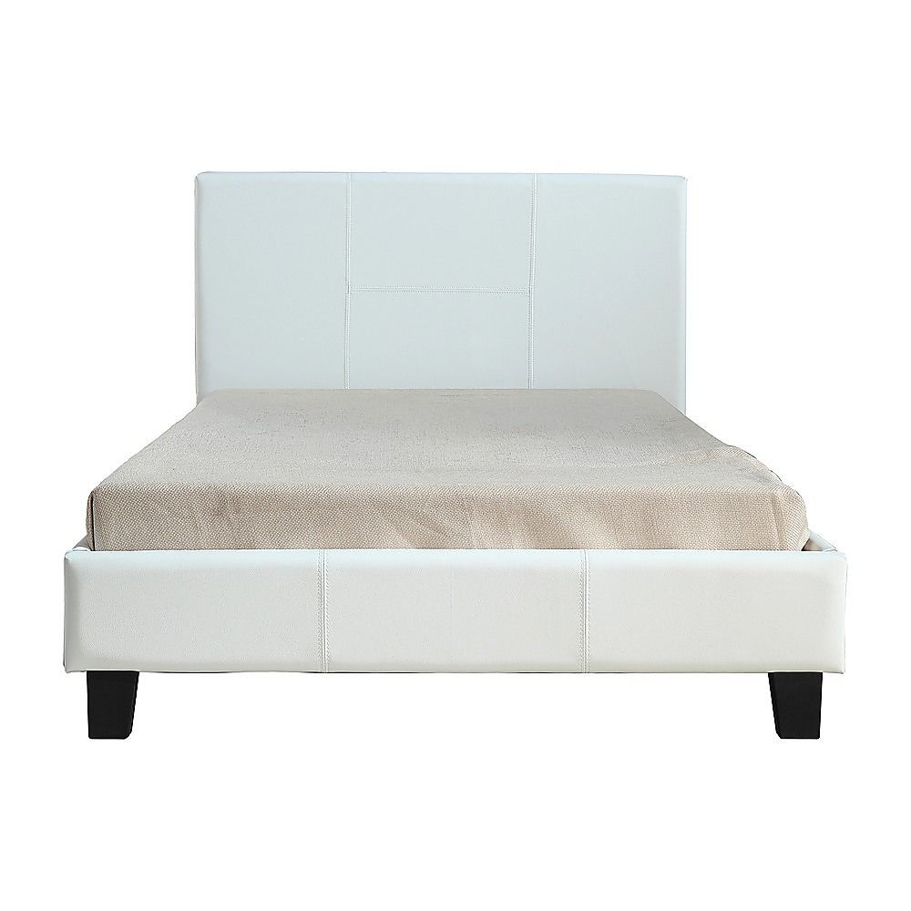 King Single Bed Frame PU Leather Upholstered White with Solid Base